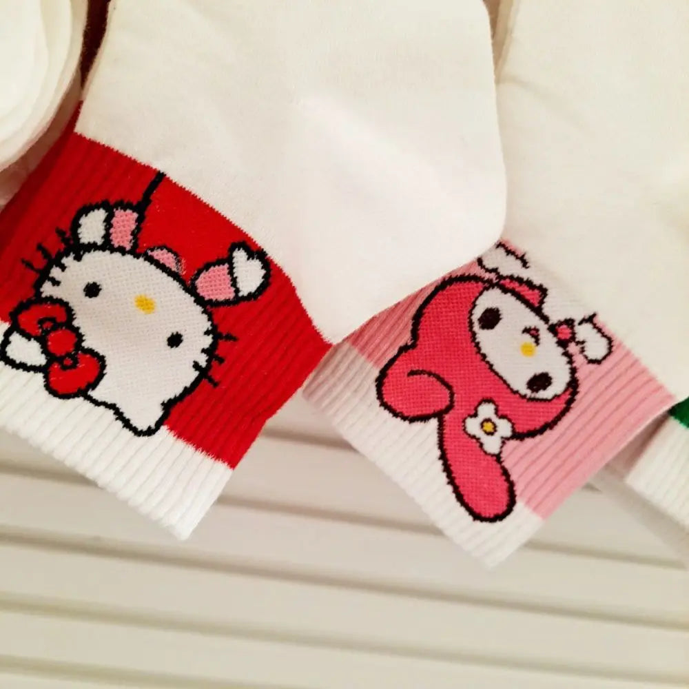 Hello Kitty Y2K Socks for Girls Medium Kuromi Cinnamoroll Socks Kawaii Sanrio Melody Socks Rosered Black White Sock Women Female