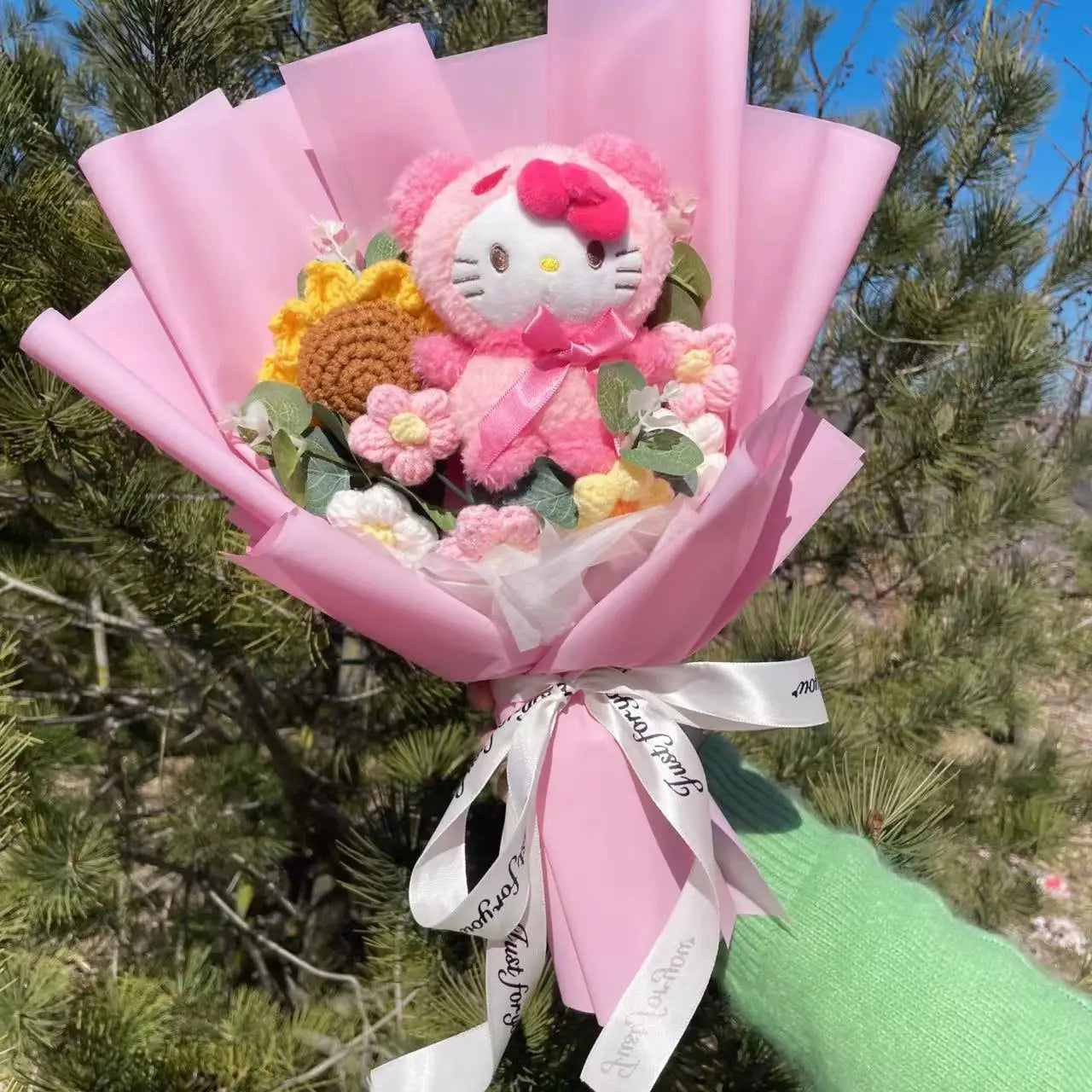 Kawaii Hello Kitty Cat Dolls With Artificial Flowers Creative Sanrio Bouquet Gifts