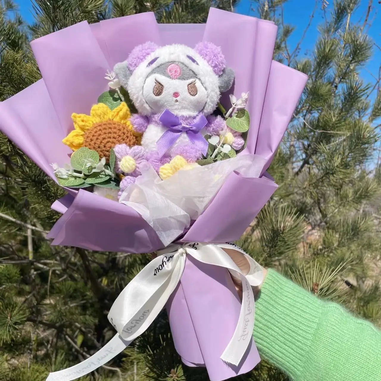 Kawaii Hello Kitty Cat Dolls With Artificial Flowers Creative Sanrio Bouquet Gifts