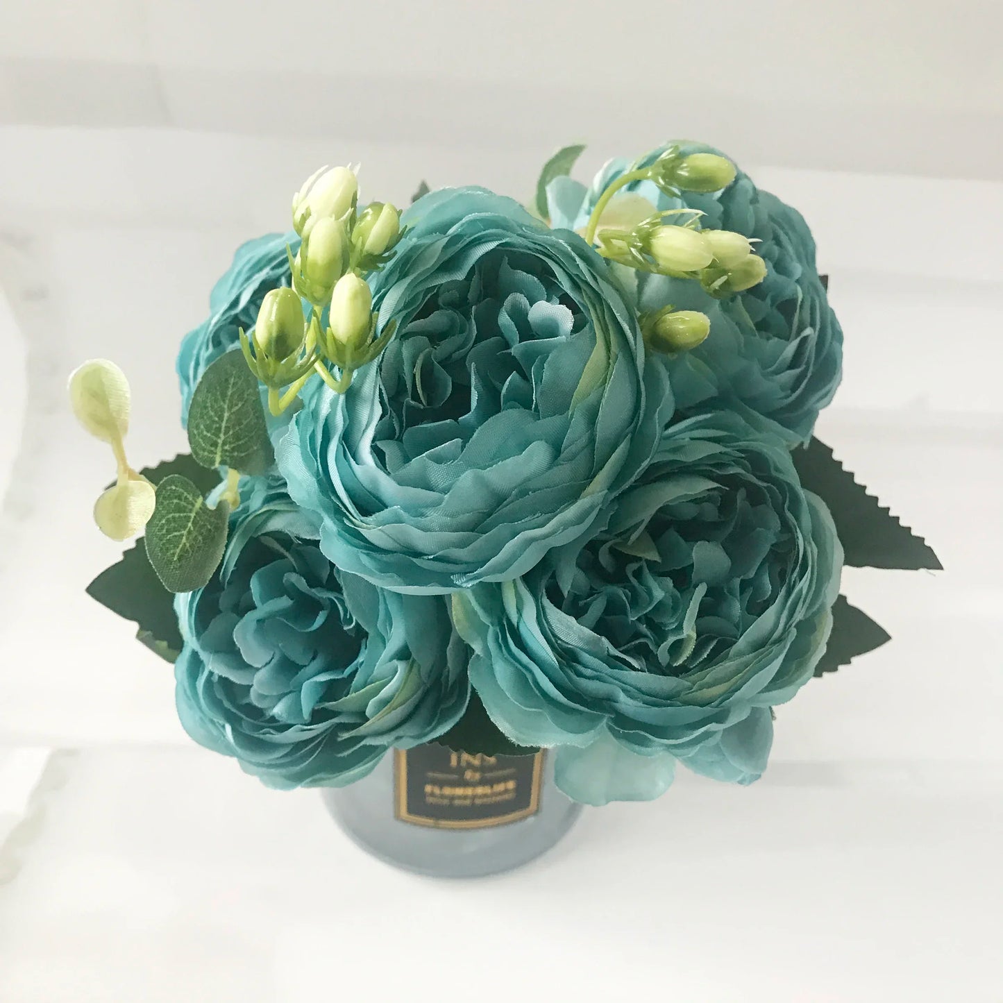 Silk Peony Artificial Flowers Bouquet 5 Big Head and 4 Bud Fake Flowers for Decoration 30cm