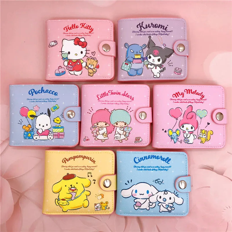 Kawaii Sanrio Pu Casual Money Bag Hello Kitty Cinnamoroll My Melody Kuromi Coin Purse Card Holder Wallet With Buttons