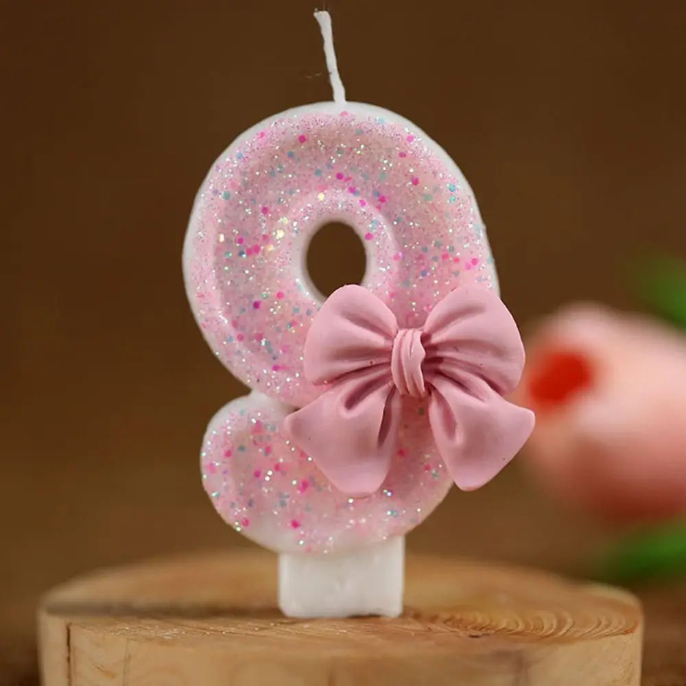 Design Number Birthday Candles Creative Eco-friendly Bow Knot Extended Big Number Candle Pink Cake Topper Decoration 1PC 3D