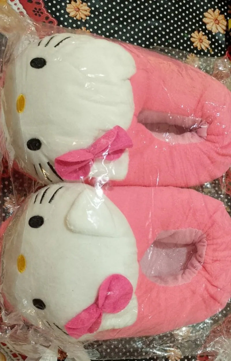 Hello Kitty Cotton Warm Slipper Anime Sanrio Autumn Winter Indoor Shoes Stuffed Doll Girl Women Plush Home Slipper