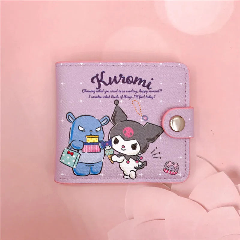 Kawaii Sanrio Pu Casual Money Bag Hello Kitty Cinnamoroll My Melody Kuromi Coin Purse Card Holder Wallet With Buttons