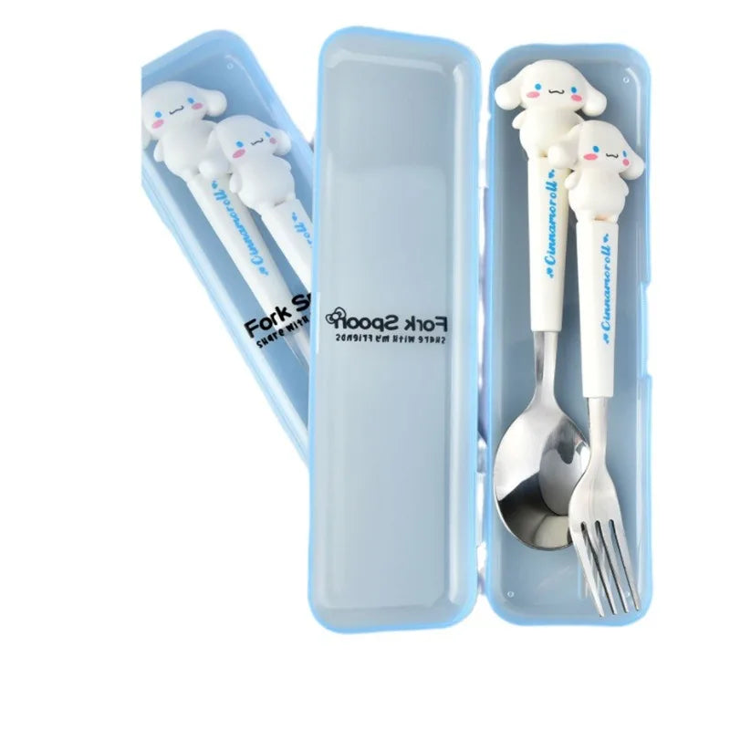 Sanrio Kawali Hellokitty Kuromi My Melody Cinnamoroll Pompompurin Spoon Fork Stainless Steel Tableware Set