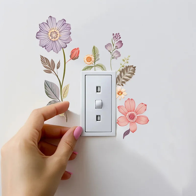 Switch Wall Sticker PVC Removable Waterproof sticker for bedroom bathroom Living room Beautiful flowers Home Decoration Stickers