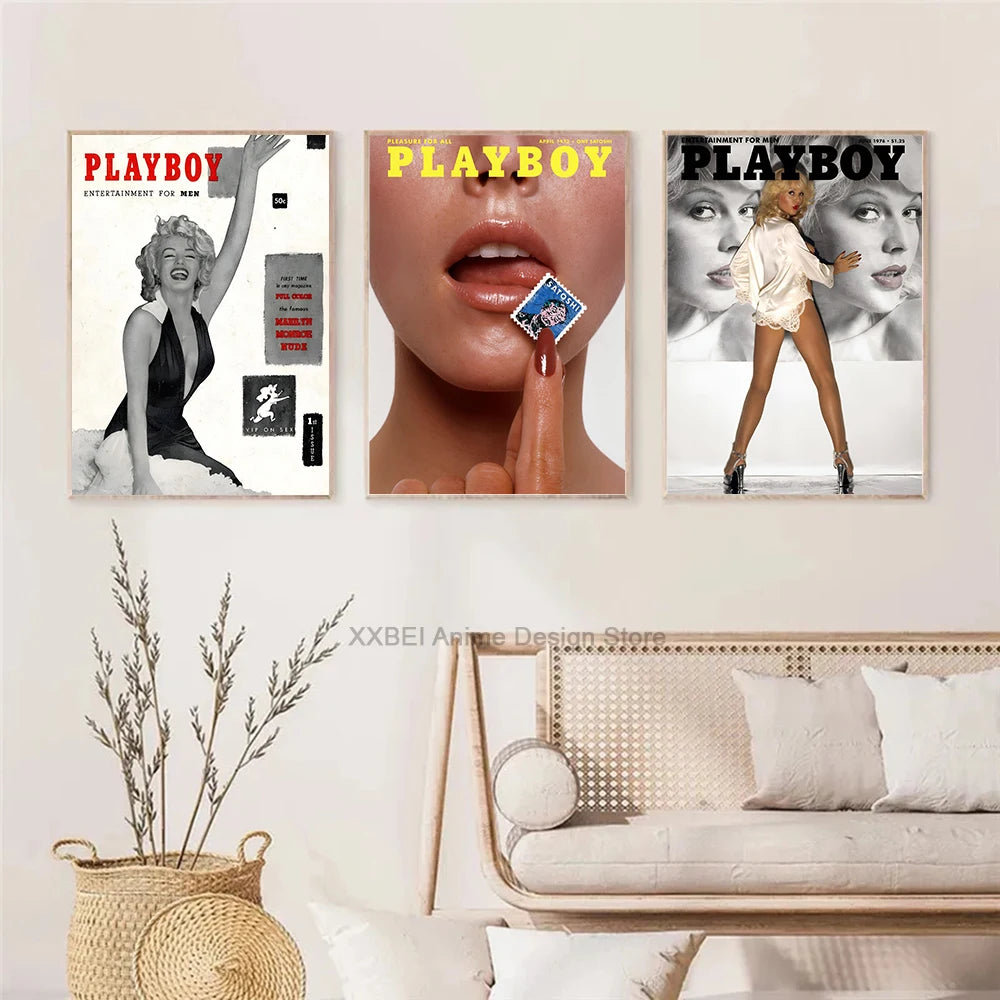 Fashion Magazine Cover Poster Play Boy Rabbit Butterfly Red Lips Retro Wall Sticker Bedroom Dining Room Cafe Decorative Mural