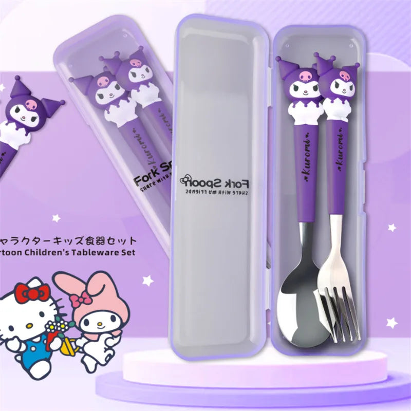 Sanrio Kawali Hellokitty Kuromi My Melody Cinnamoroll Pompompurin Spoon Fork Stainless Steel Tableware Set