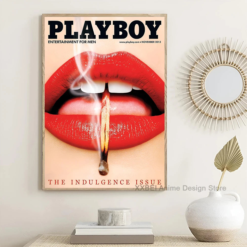 Fashion Magazine Cover Poster Play Boy Rabbit Butterfly Red Lips Retro Wall Sticker Bedroom Dining Room Cafe Decorative Mural