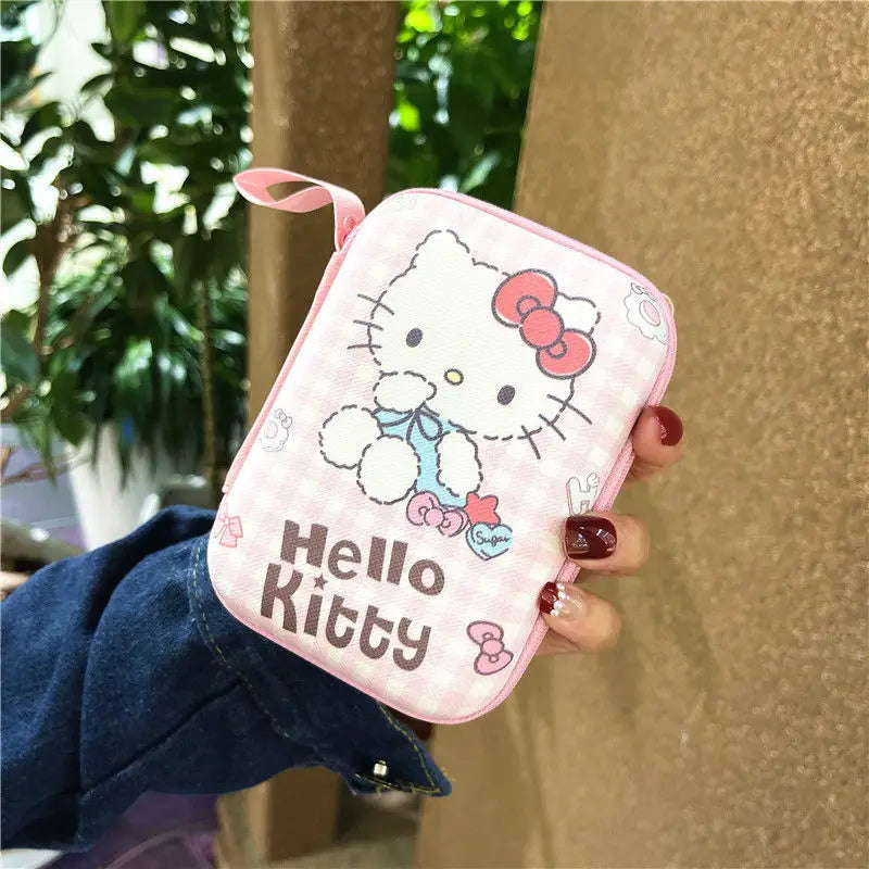 Miniso Cartoon Sanrio Data Cable Storage Bag Kawaii Hello Kitty Kuromi Portable Earphone Charging Cable Currency Storage Bag