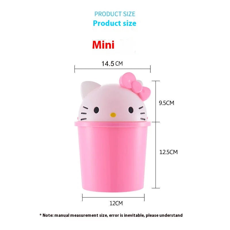 New Sanrio Hello Kitty Home Bedroom Living Room Bathroom Kitchen Large Trash Can Small Kawaii Cartoon Adult Desk Trashes Can