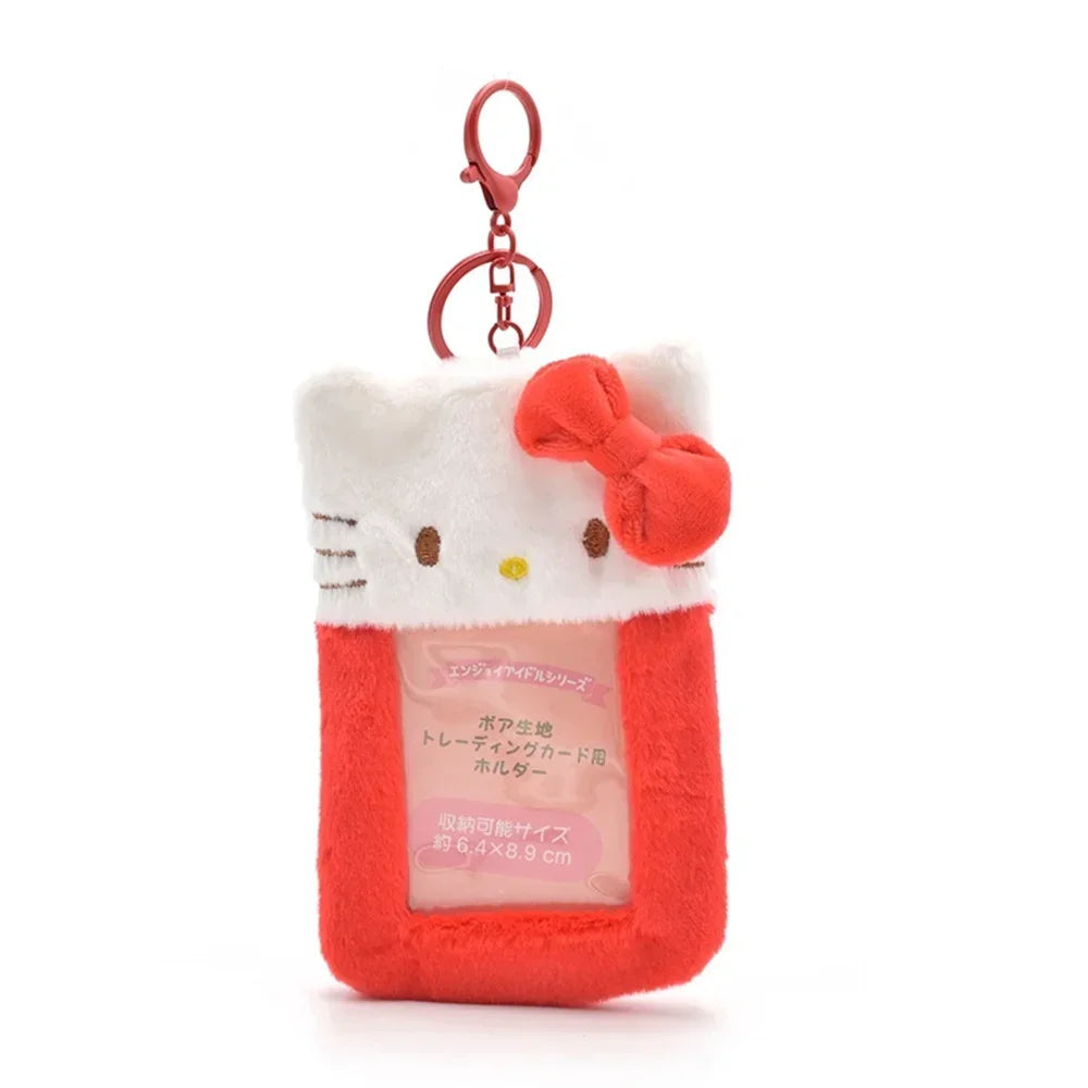 Sanrio Hello Kitty Plush Card Case Keychain Kuromi Melody Card holder Kawaii Photo Card Display Sleeves Cute Bag Pendant