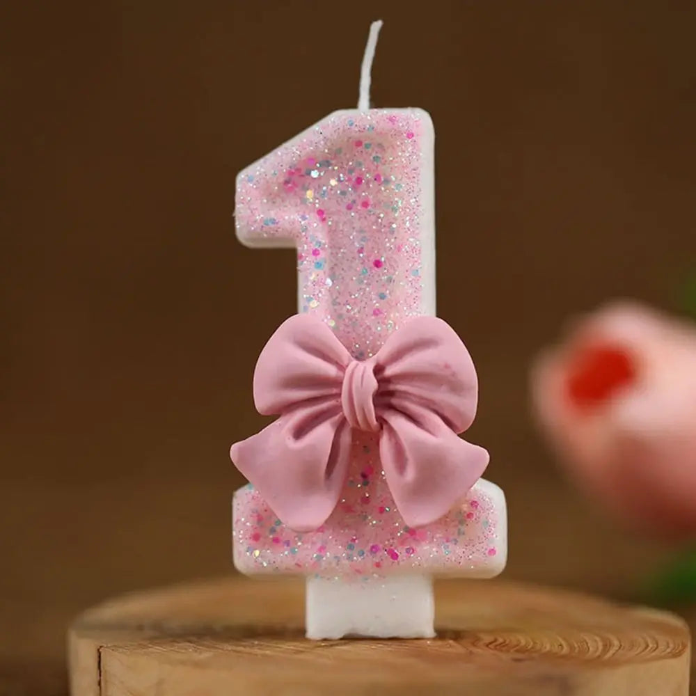 Design Number Birthday Candles Creative Eco-friendly Bow Knot Extended Big Number Candle Pink Cake Topper Decoration 1PC 3D