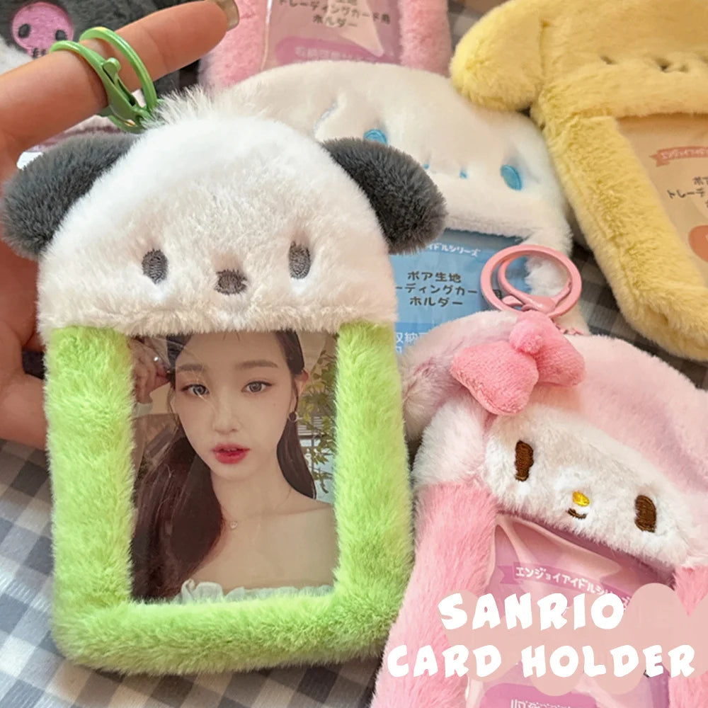 Sanrio Hello Kitty Plush Card Case Keychain Kuromi Melody Card holder Kawaii Photo Card Display Sleeves Cute Bag Pendant