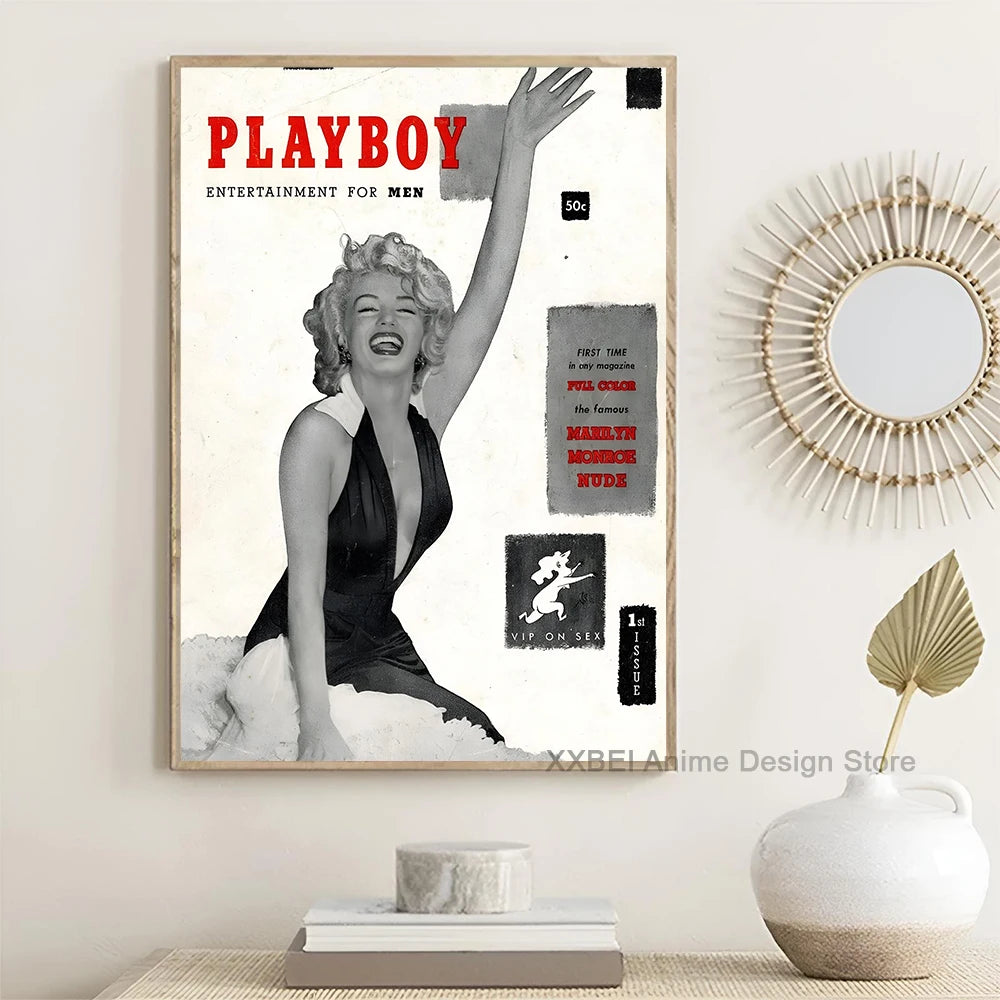 Fashion Magazine Cover Poster Play Boy Rabbit Butterfly Red Lips Retro Wall Sticker Bedroom Dining Room Cafe Decorative Mural