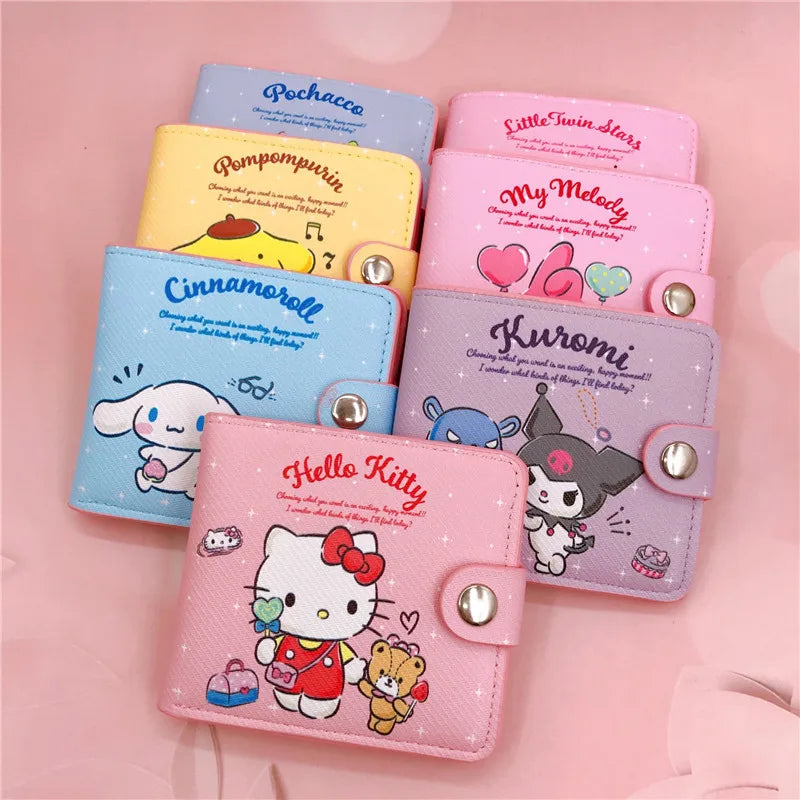 Kawaii Sanrio Pu Casual Money Bag Hello Kitty Cinnamoroll My Melody Kuromi Coin Purse Card Holder Wallet With Buttons