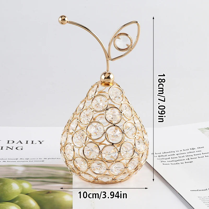 Creative New 3D Crystal Apple Ornaments Gold Shiny Bling Rhinestone Pineapple Shape Snow Pear Crafts Tabletop Decoration Gifts