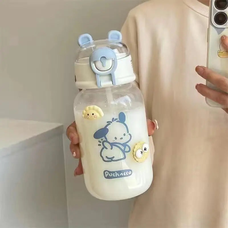 Kawaii Sanrio Hello Kitty Transparent Straw Cup Anime Cartoon Pochacco Kuromi Cinnamoroll For Kid Bottle Water Cup 600ML