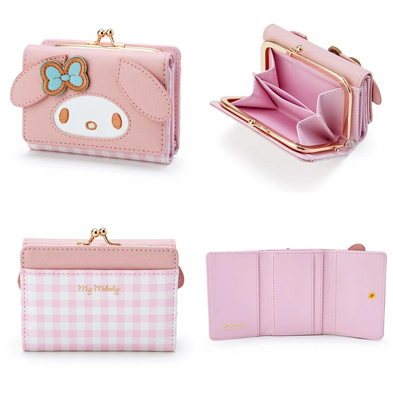 Sanrio Hello Kitty Bag Kawaii Cinnamon My Melody Kuromi Casual Fashion PU Leather Wallet Cute Folding Card Bags