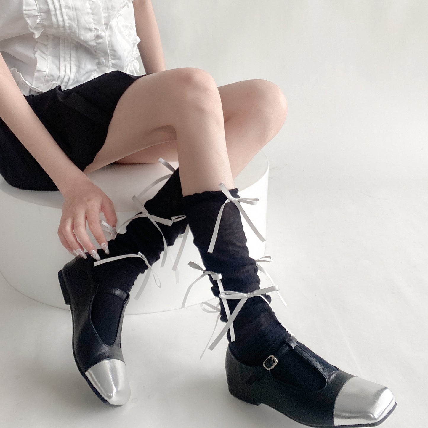 Thin Bubble Mouth Pile Style Calf Socks Bow Socks