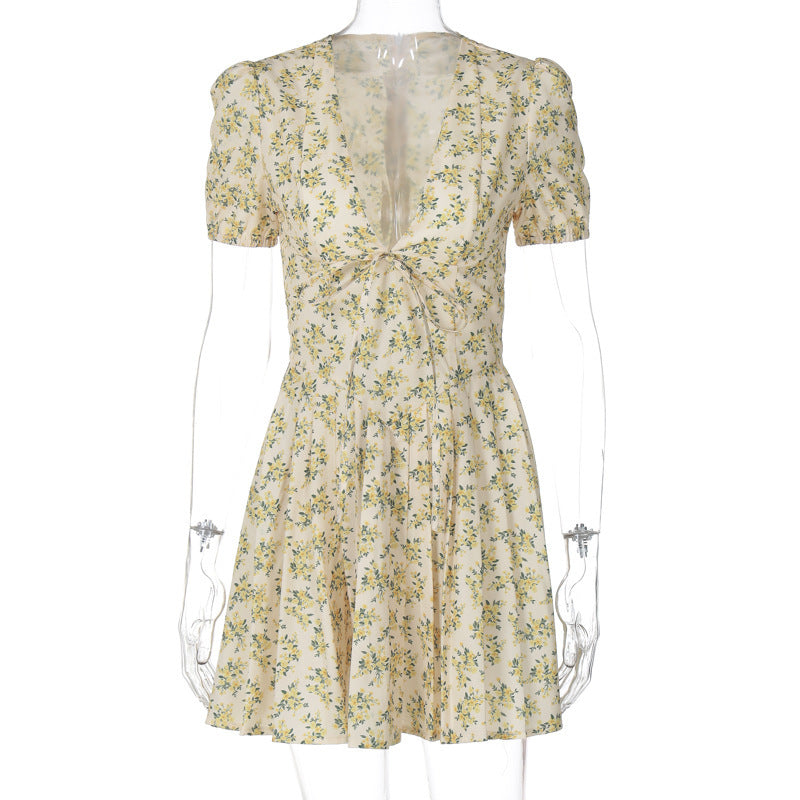 Pleated Floral Dress Women