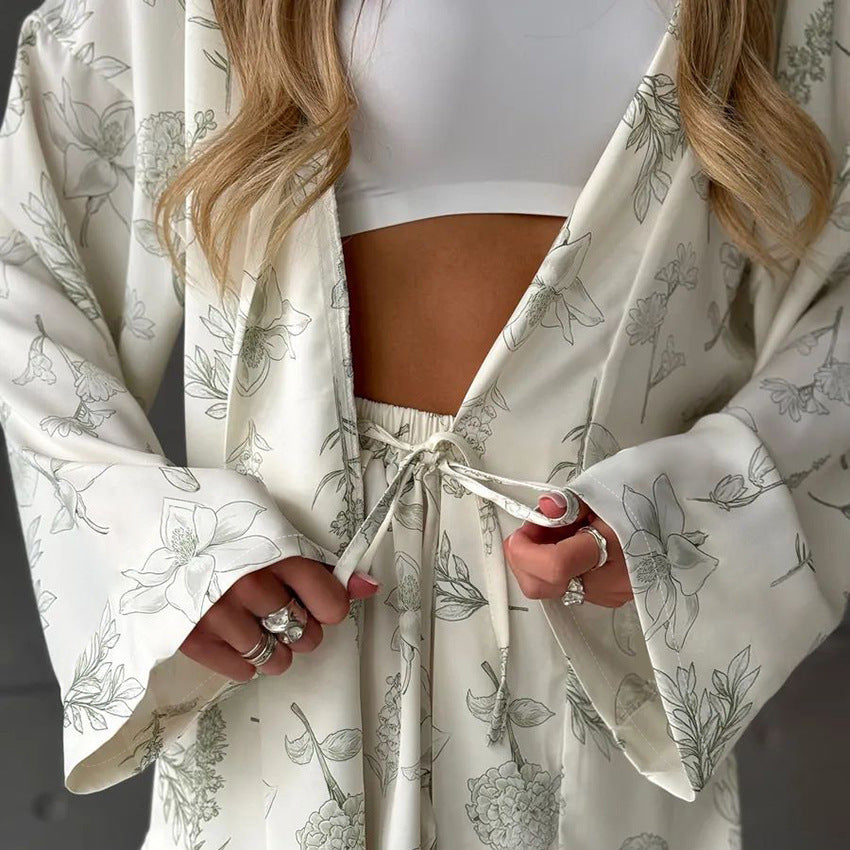 Printed Fashion Long Sleeve Shorts Pajamas Two-piece Set