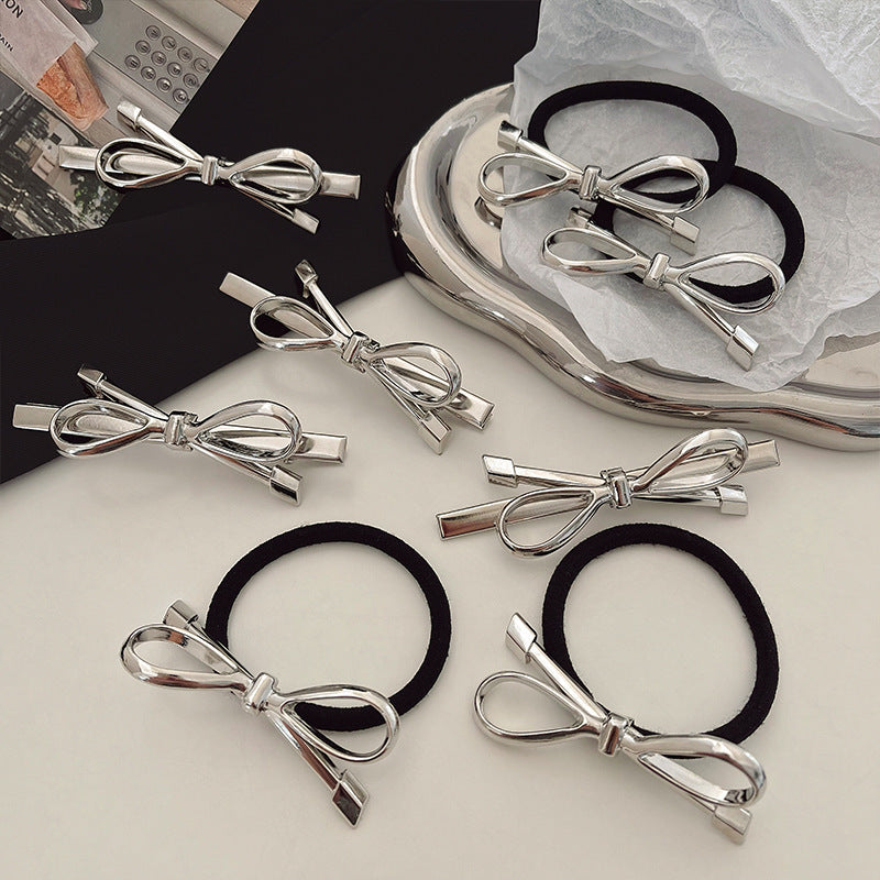 Silver Bow Barrettes Women