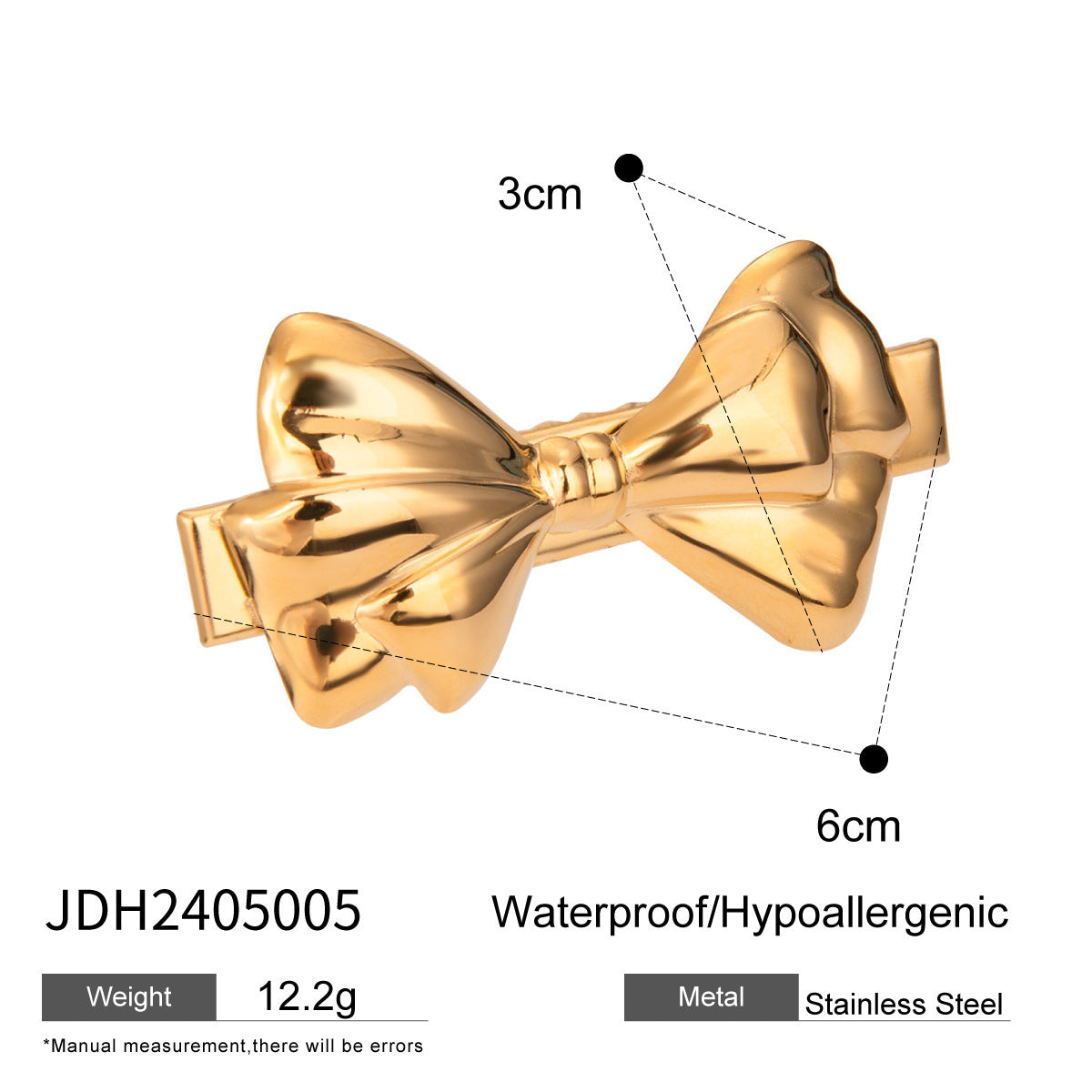 Gold 18K Stainless Steel Double Bow Barrettes Women