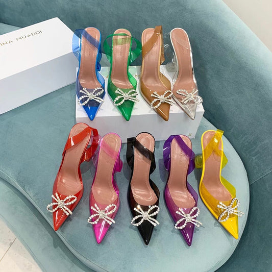 Transparent Bow Pointed Toe Sandals For Women