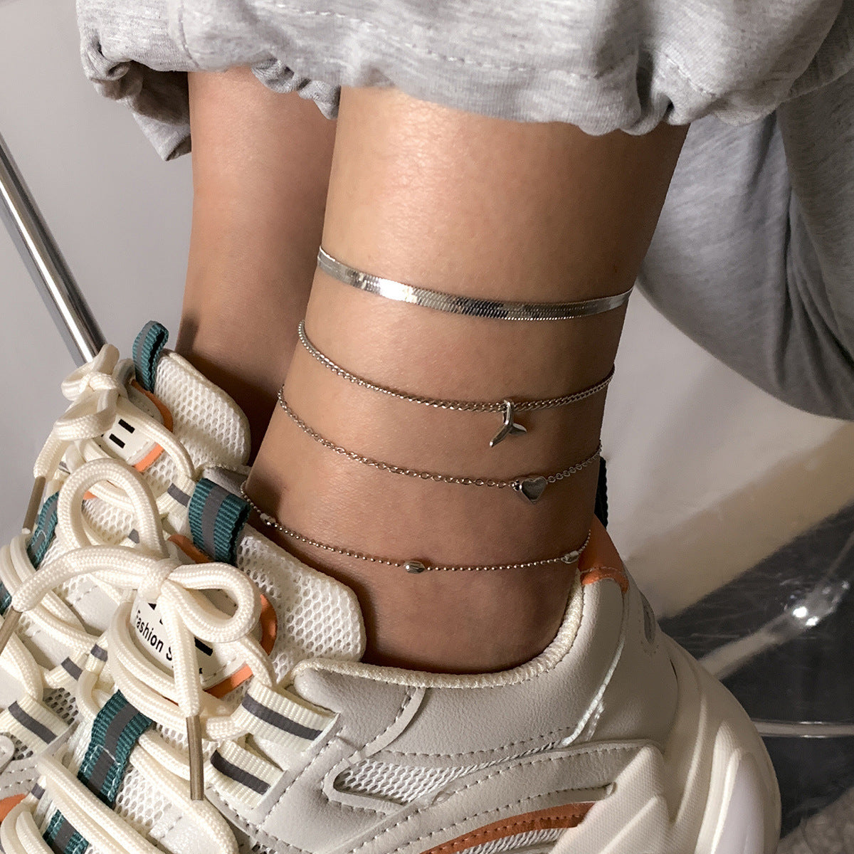 Women's Stacked Fishtail Alloy Anklet