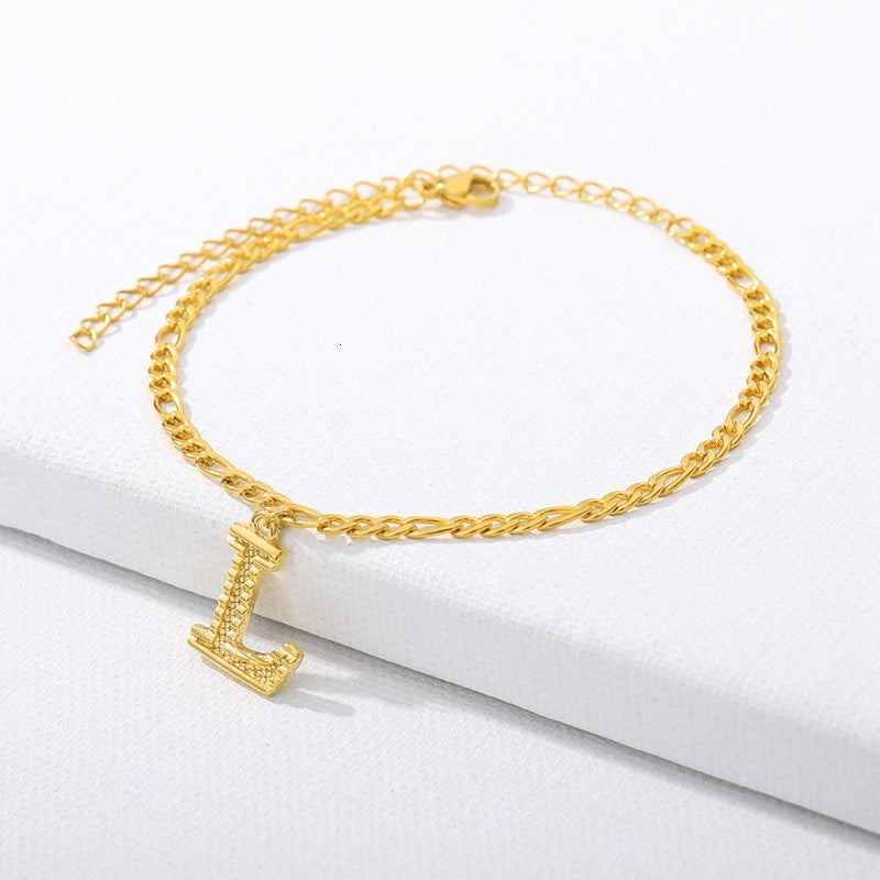 Initial Gold Letter Anklet Alphabet Pendants