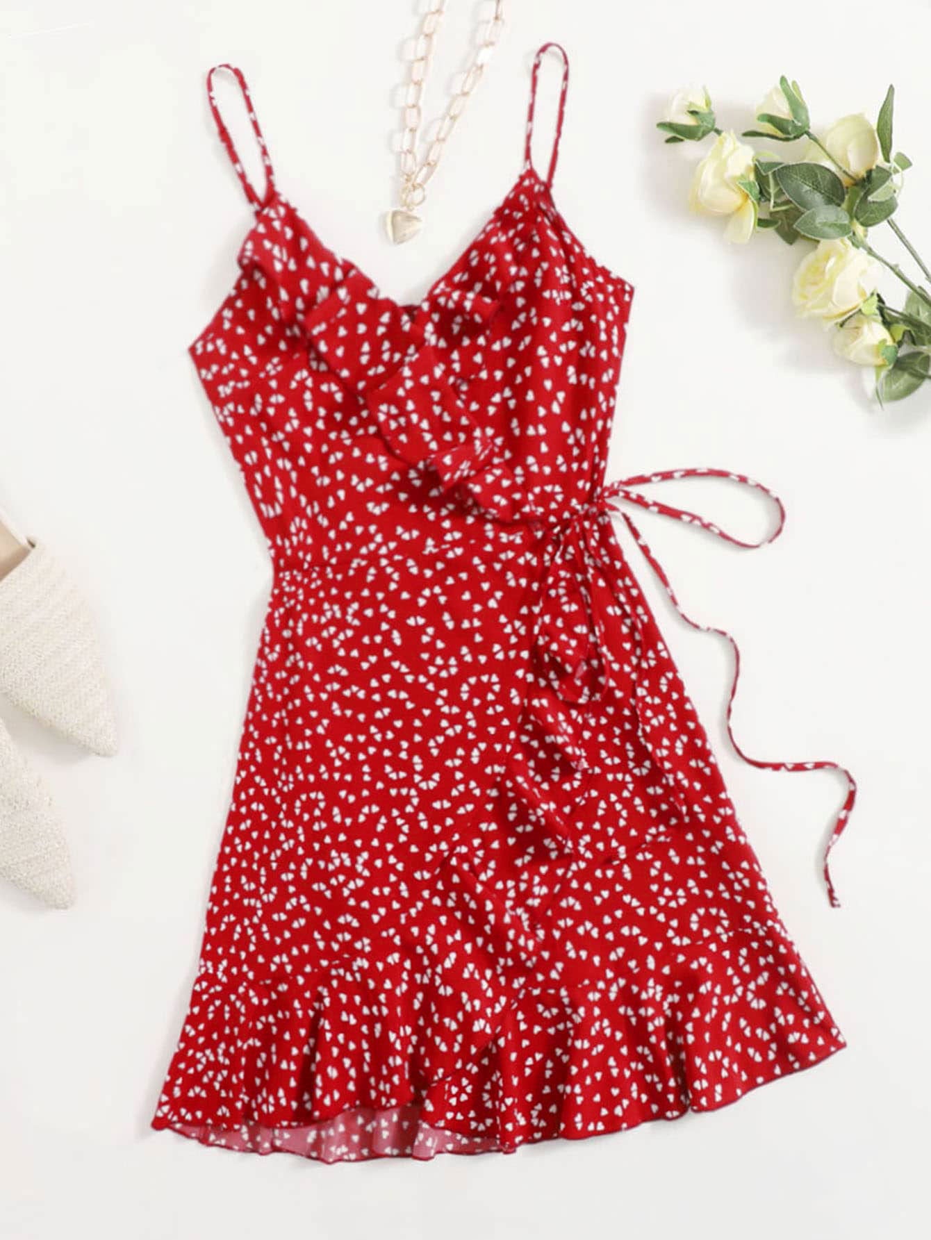 Lace-up Pleated Ruffles Small Floral Dress