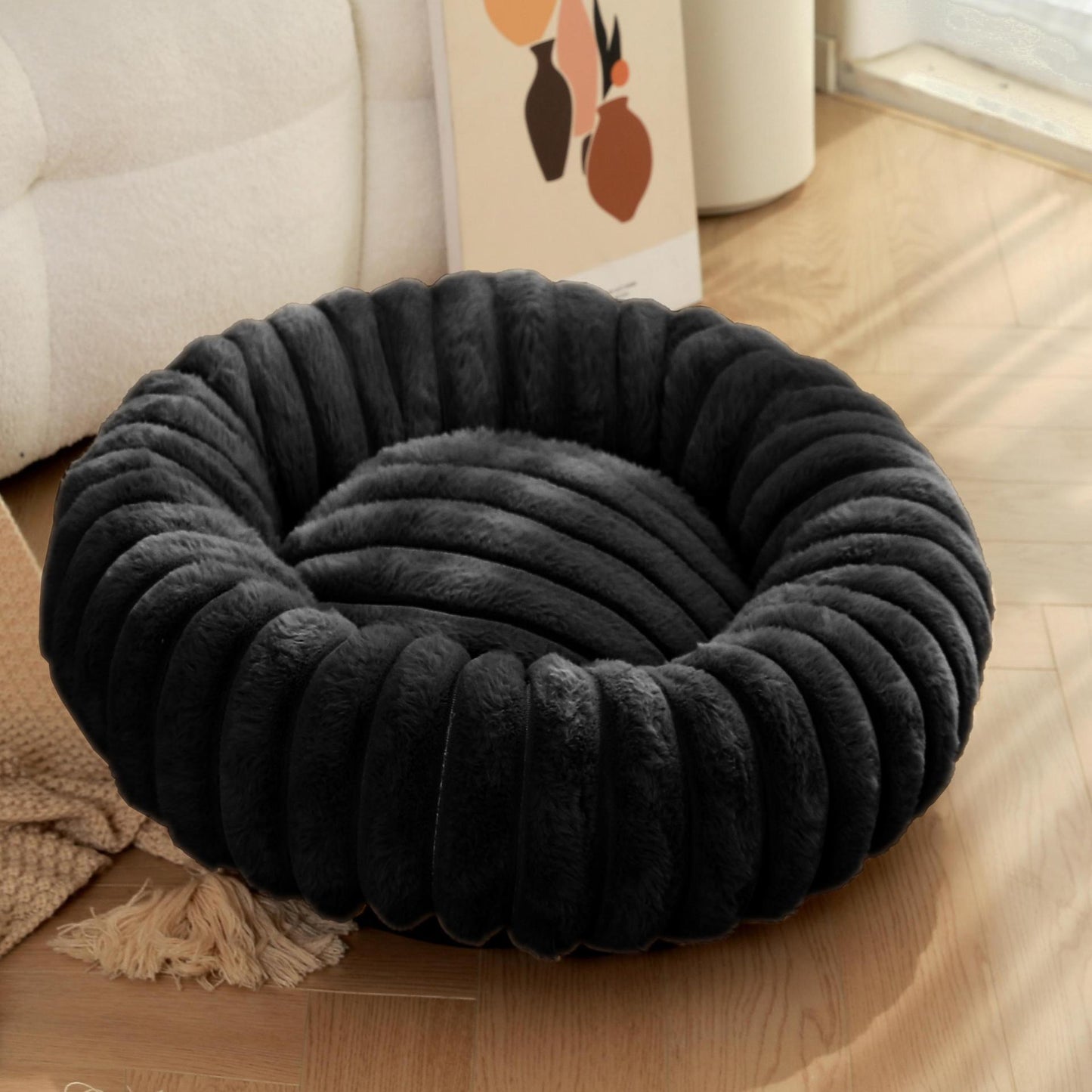 Pet Kennels Long Plush Round Cat Nest Winter Warm Dog Beds Kennel Super Soft Dogs Mat Sofa Pet Deep Sleeping SuppliesPet Products