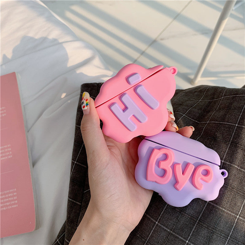 Cartoon Soft Silicone Wireless AirPod 2 Case 3D HI BYE Cloud Letter Earphone Case