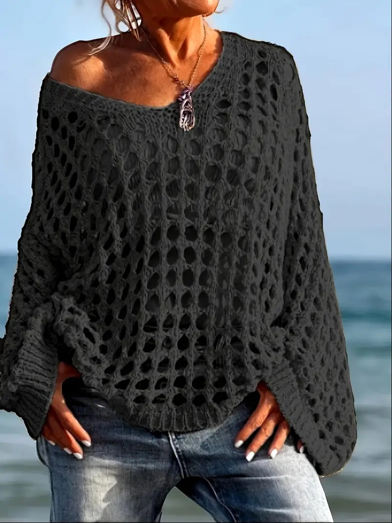 Loose Leisure All-matching Hollow Long Sleeve Women's Knitted Sweater