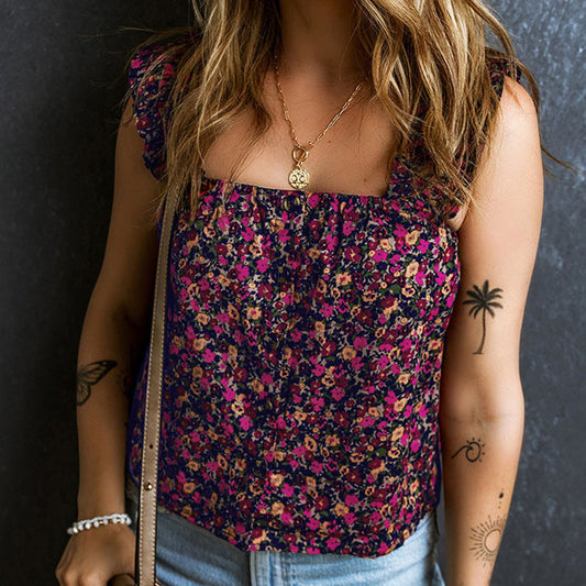 Floral Ruffles Short Vest