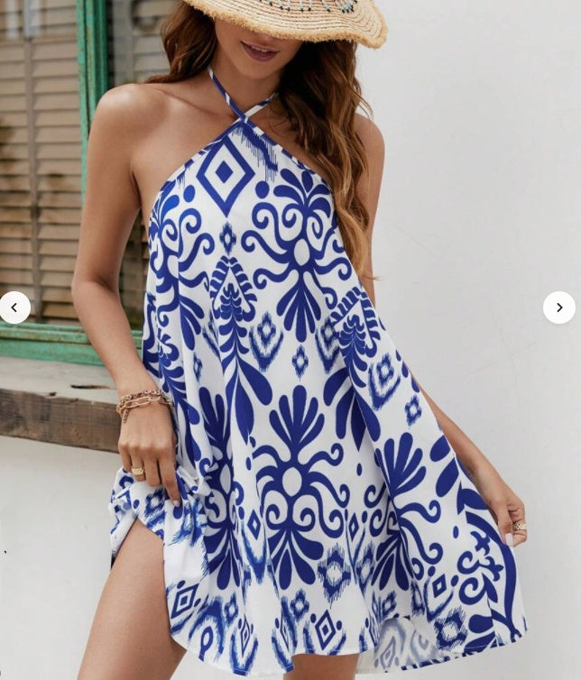 Full Printed Backless Camisole Dress