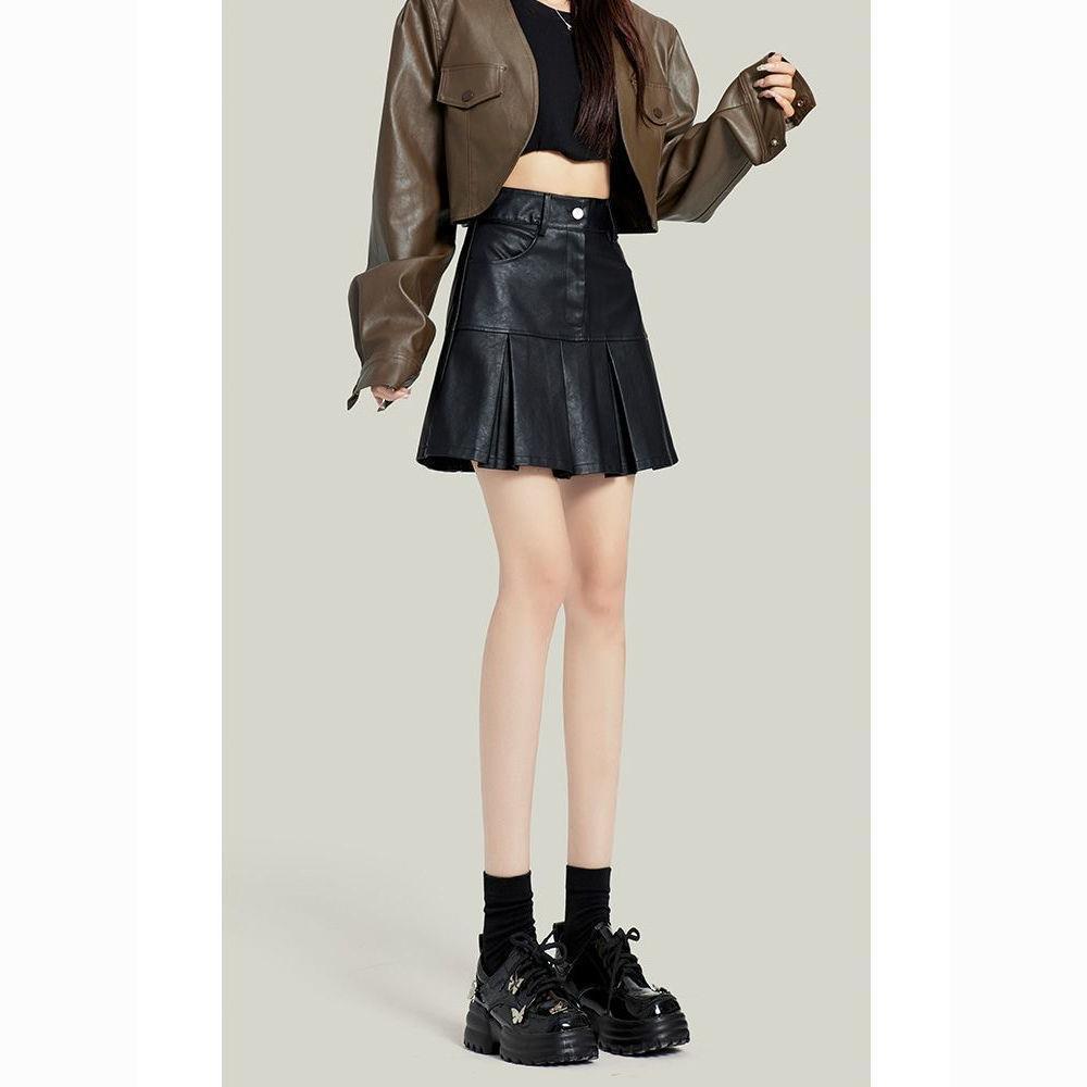 Vintage Skirt Female Leather Skirt