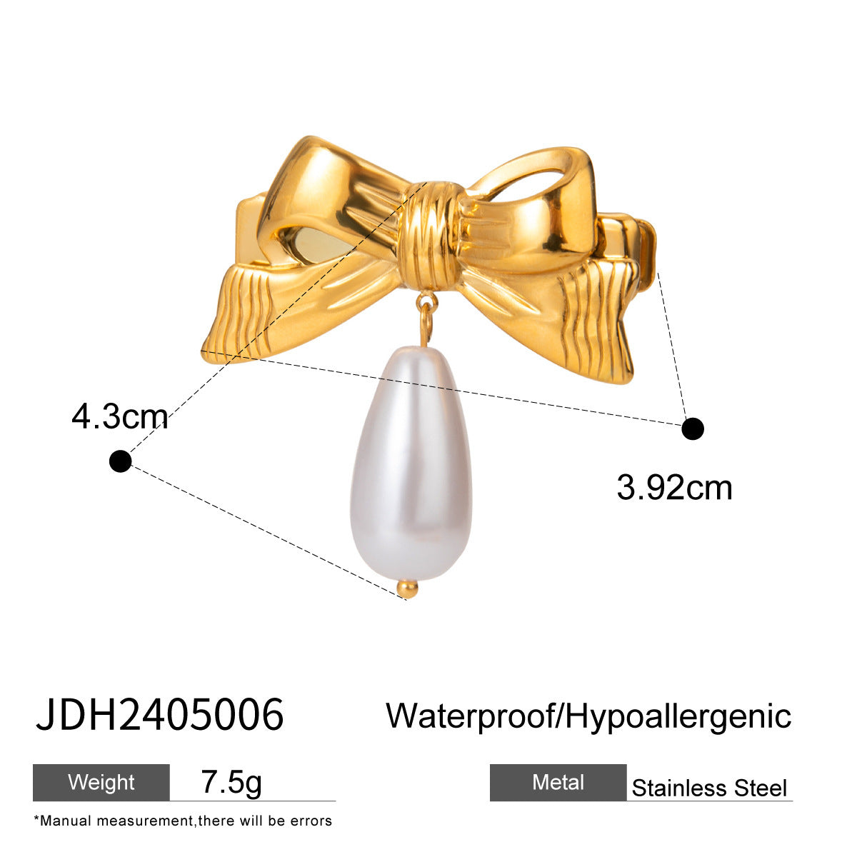 Gold 18K Stainless Steel Double Bow Barrettes Women