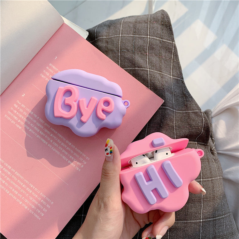 Cartoon Soft Silicone Wireless AirPod 2 Case 3D HI BYE Cloud Letter Earphone Case