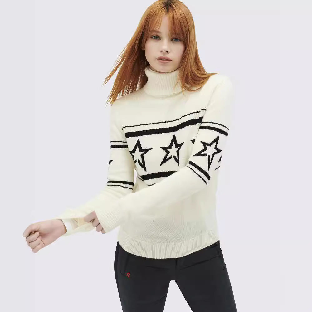 New Slim Fit Star Printed Turtleneck Sweater