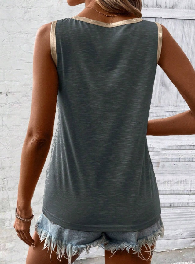 Casual Block Edge Decor Tank Top