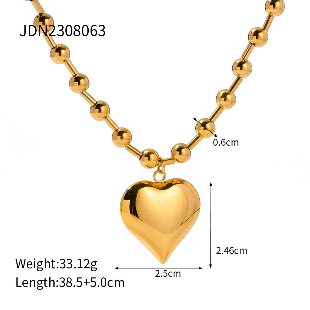 Gold Plated Stainless Steel Smooth Love Heart Necklace Series Hypo-Allergenic Tarnish Water Resistant Chunky Women Jewelry