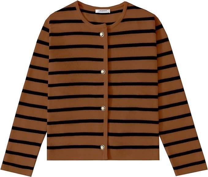 Women's Striped Cardigan Sweater Fashion Long Sleeve Button