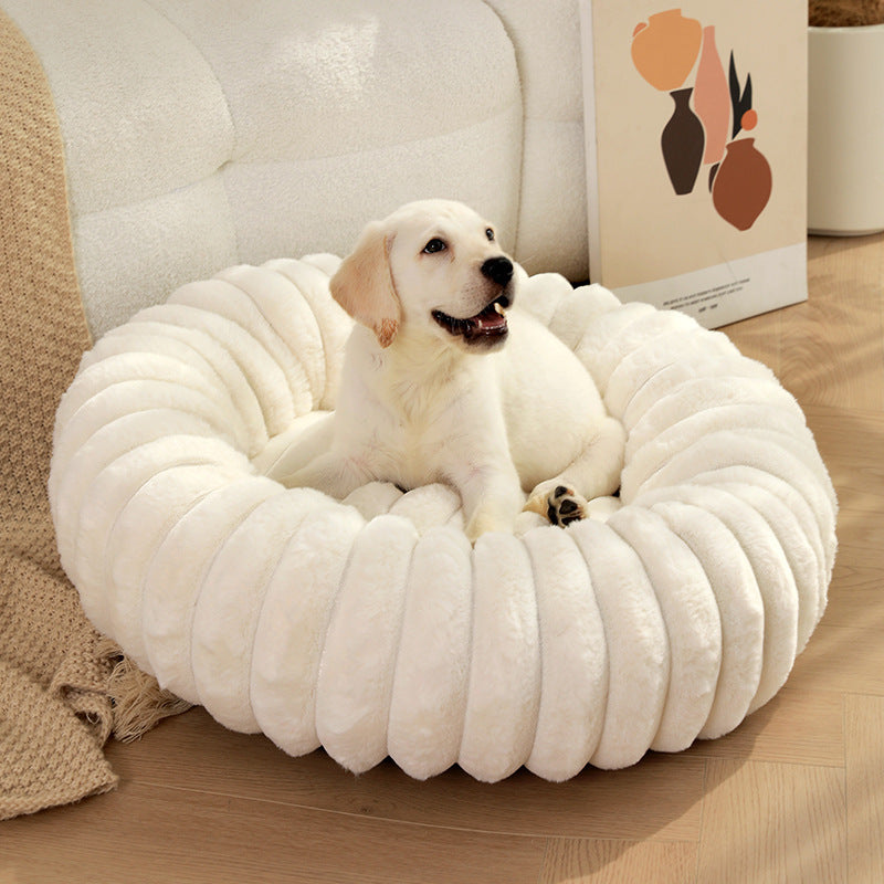 Pet Kennels Long Plush Round Cat Nest Winter Warm Dog Beds Kennel Super Soft Dogs Mat Sofa Pet Deep Sleeping SuppliesPet Products