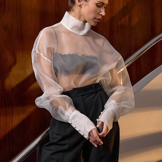 Women's Sheer Mesh Long-sleeved Shirt