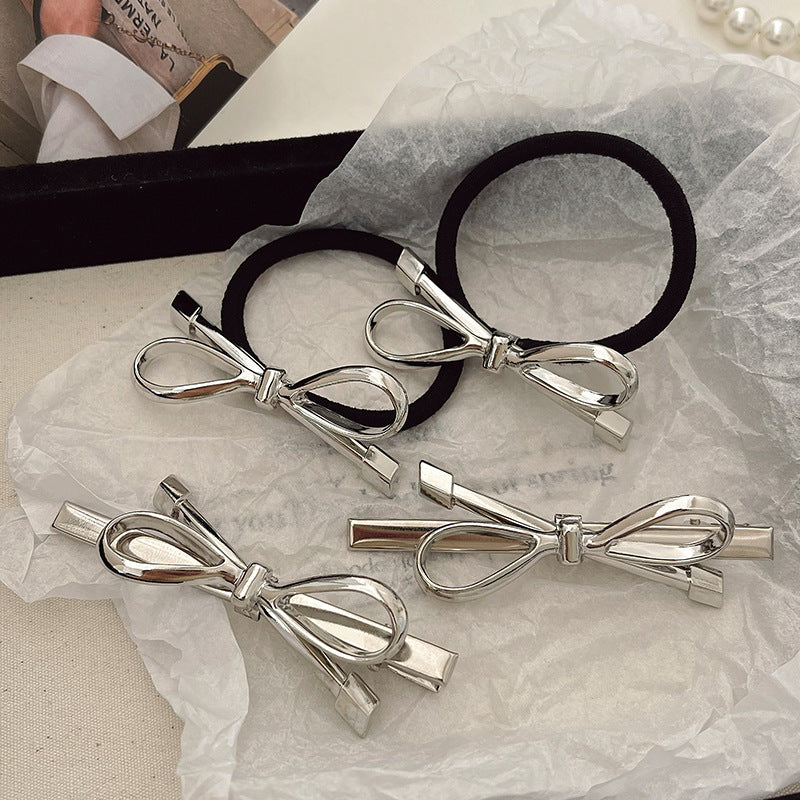 Silver Bow Barrettes Women