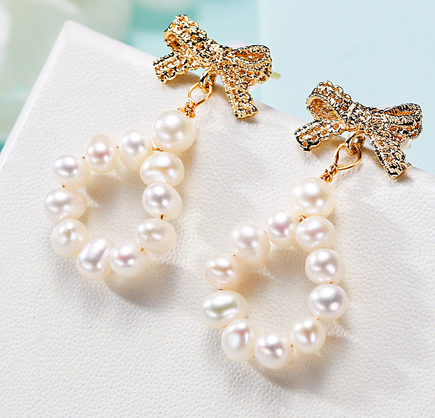 Freshwater Pearl Bow Design Handmade Earrings For Women