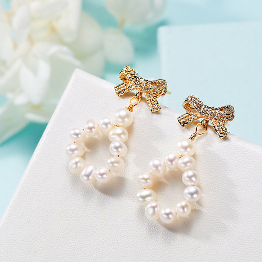 Freshwater Pearl Bow Design Handmade Earrings For Women