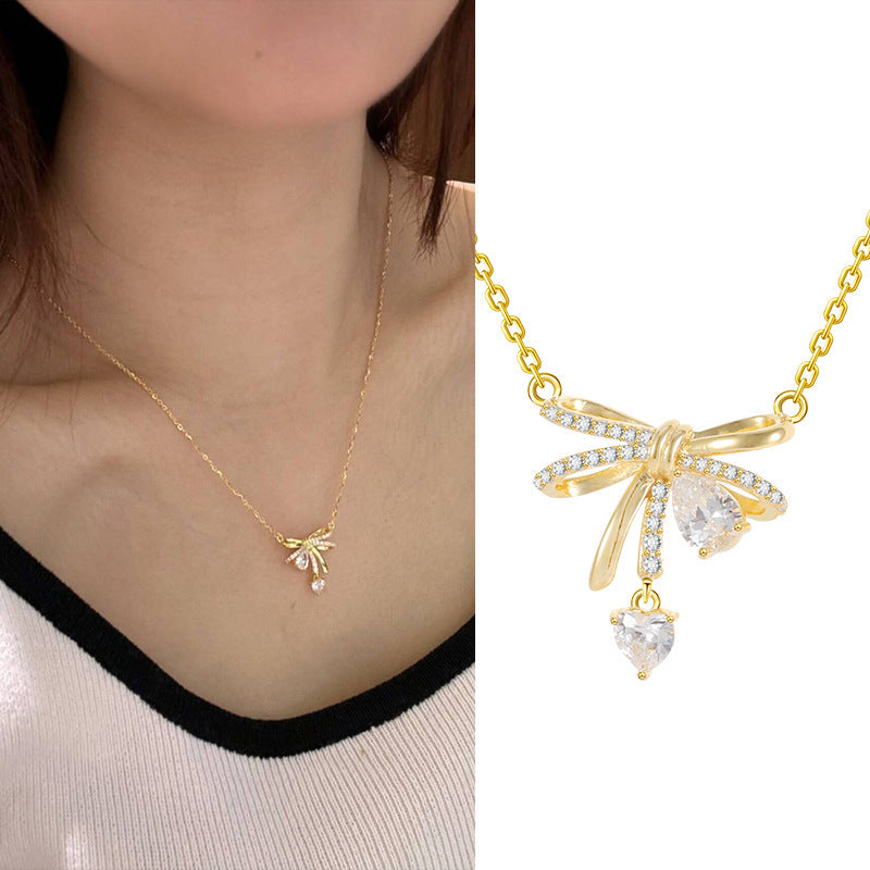 Women Bow Necklace Silver 925 Silver Light Luxury